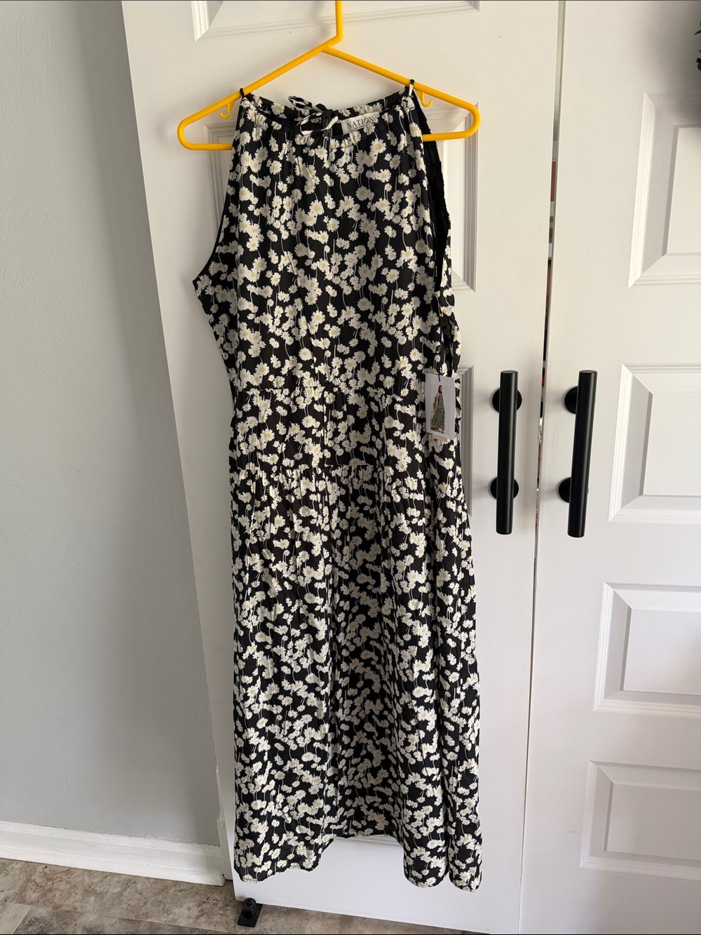 Anthro Nation Los Angeles daisy hazy Black & Cream Floral Maxi Dress large